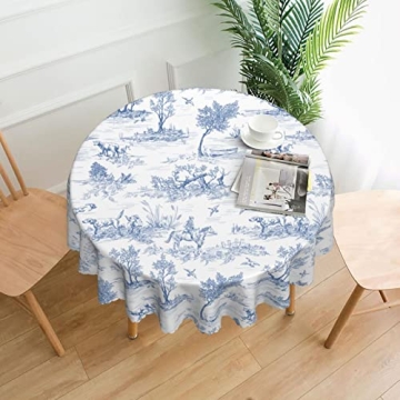 Elegant Blue and White Round Tablecloth for Gatherings