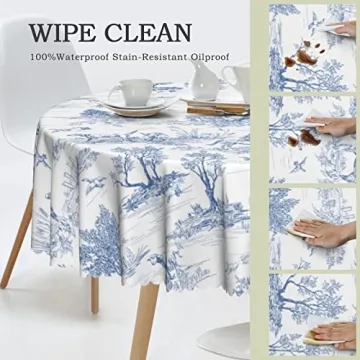 Elegant Blue and White Round Tablecloth for Gatherings