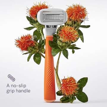 Flamingo Razors for Women, 1 Women's Razor Handle (Papaya), 4 Razor Five-Blade Refills, and 1 Shower Holder