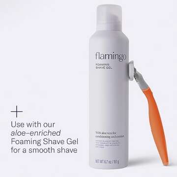 Flamingo Razors for Women, 1 Women's Razor Handle (Papaya), 4 Razor Five-Blade Refills, and 1 Shower Holder
