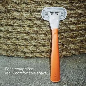 Flamingo Razors for Women, 1 Women's Razor Handle (Papaya), 4 Razor Five-Blade Refills, and 1 Shower Holder