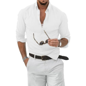 Men's Breathable Linen Shirt Summer Casual Long Sleeve