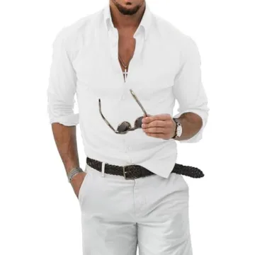 Men's Breathable Linen Shirt Summer Casual Long Sleeve