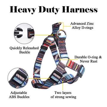 QQPETS Dog Harness Leash Set Adjustable Heavy Duty No Pull Halter Harnesses for Small Medium Large Breed Dogs Back Clip Anti-Twist Perfect for Walking (S(14"-20" Chest Girth), Splicing)