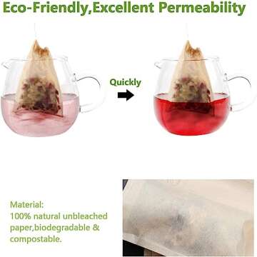 100Pcs Disposable Tea Bags for Loose Leaf Tea, 100% Natural Wood Pulp Paper Material, Empty Unbleach...