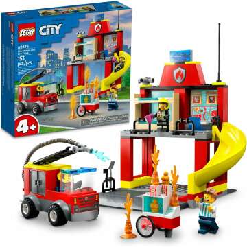 Lego City Fire Station Set with Engine and Minifigures