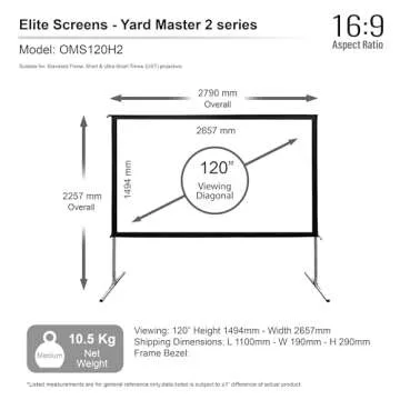 Elite Screens 120-INCH Projector Screen|Outdoor Indoor Movie Screens|16:9 Freestanding Portable Foldable ProjectionStand|Home Theater, OMS120H2