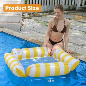 Inflatable Pool Float Chair Lounge for Adults and Kids Floating,Stripe Pattern Float Hammock for Pool Party Summer Water Fun (Yellow)