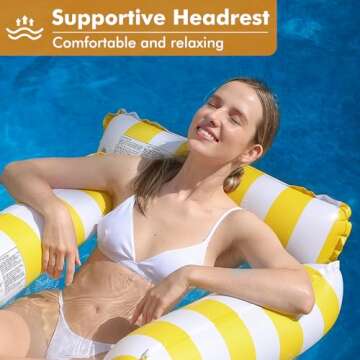 Inflatable Pool Float Chair Lounge for Adults and Kids Floating,Stripe Pattern Float Hammock for Pool Party Summer Water Fun (Yellow)