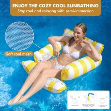 Inflatable Pool Float Chair Lounge for Adults and Kids Floating,Stripe Pattern Float Hammock for Pool Party Summer Water Fun (Yellow)