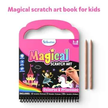 Skillmatics Magical Scratch Art Book for Kids - Unicorns & Princesses, Craft Kits & Supplies, DIY Activity & Stickers, Valentine's Day Gifts for Toddlers, Girls & Boys Ages 3, 4, 5, 6, 7, 8