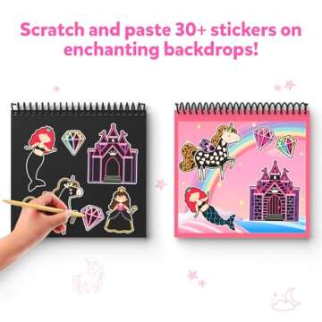 Skillmatics Magical Scratch Art Book for Kids - Unicorns & Princesses, Craft Kits & Supplies, DIY Activity & Stickers, Valentine's Day Gifts for Toddlers, Girls & Boys Ages 3, 4, 5, 6, 7, 8