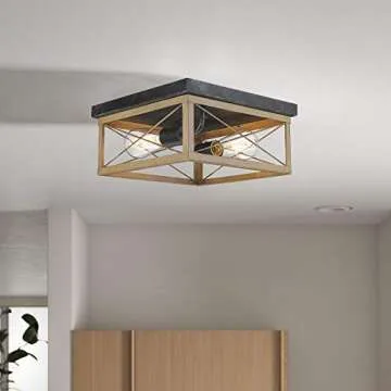 Odeums Antique Flush Mount Lights, Farmhouse Flush Mount Ceiling Light Fixture, 2-Light Close to Ceiling Flush Mount Lighting Fixture in Wood Painted Finish