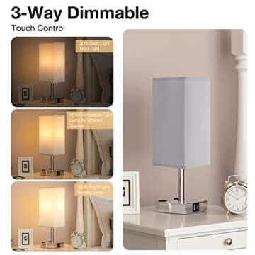 【Upgraded】Bedside Table Lamp Touch Control, with USB C+A Charging Ports & Dual AC Outlets, 3-Way...