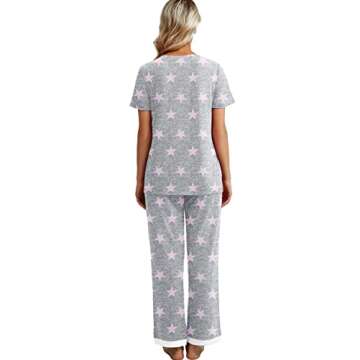 PrinStory Womens Pajama Sets 2025 Short Sleeve Pajama Sets for Women 2 Piece Lounge Set Ladies Soft Pjs FP-Pink Star-S