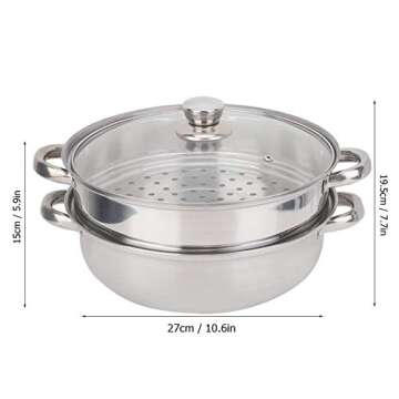 2-Layer Stainless Steel Steamer Pot Cooker Cookware Double Boiler Soup Cooking Pot Rice Cooker, Doub...