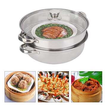 2-Layer Stainless Steel Steamer Pot Cooker Cookware Double Boiler Soup Cooking Pot Rice Cooker, Double Boilder, Stack, Steam Soup Pot Steamer Home Kitchen