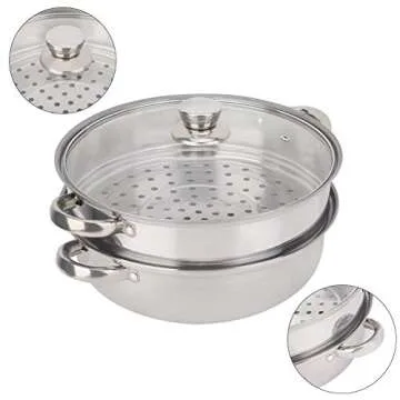 2-Layer Stainless Steel Steamer Pot Cooker Cookware Double Boiler Soup Cooking Pot Rice Cooker, Double Boilder, Stack, Steam Soup Pot Steamer Home Kitchen