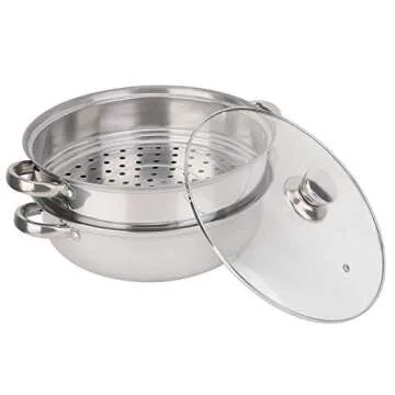 2-Layer Stainless Steel Steamer Pot Cooker Cookware Double Boiler Soup Cooking Pot Rice Cooker, Double Boilder, Stack, Steam Soup Pot Steamer Home Kitchen