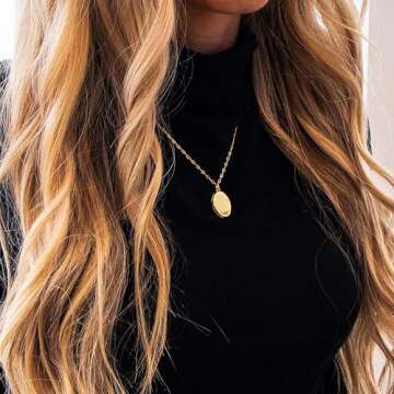 Modern Moments Gold Locket Necklace For Women - Oval Locket Pendant Necklace With Picture Inside - 16-18"