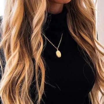Modern Moments Gold Locket Necklace For Women - Oval Locket Pendant Necklace With Picture Inside - 16-18"