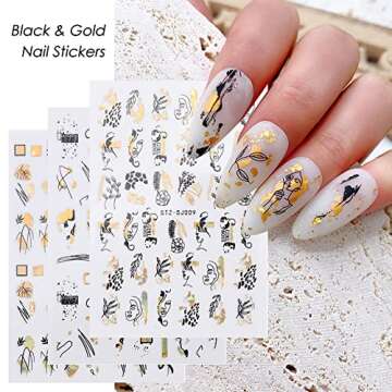 Exquisite Gold Nail Art Stickers - 9 Sheets of Luxury Designs for DIY Glam