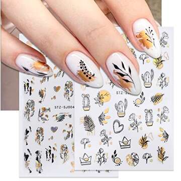 Gold & Black Luxury Nail Art Stickers for DIY Designs