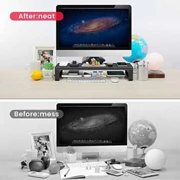 Vaydeer Wireless Charging and USB 3.0 Monitor Stand, Monitor Riser for Desk with Storage, Single Shelf Holder Raiser Organizer for Computer iMac Laptop PC Screen, Heavy Duty Gift Gaming Studio Office