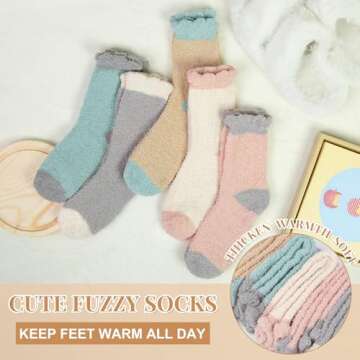 iCamter 5 Pairs Womens Fluffy Fuzzy Socks Cute Warm Winter Slipper Cozy Socks for Women