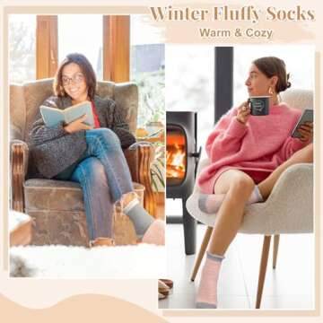 iCamter 5 Pairs Womens Fluffy Fuzzy Socks Cute Warm Winter Slipper Cozy Socks for Women
