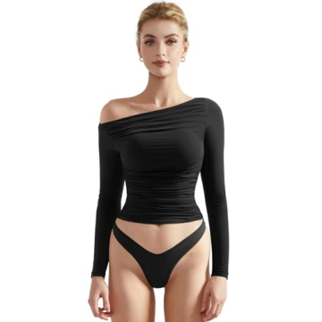 SUUKSESS Women's Y2K Off Shoulder Crop Top - Double Lined, Stretchy & Stylish