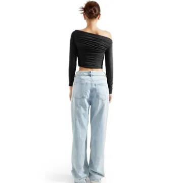 SUUKSESS Women Y2K Off Shoulder Crop Top Double Lined Stretchy