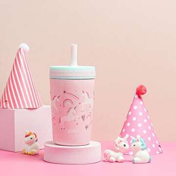 Zak Designs Kelso Toddler Cups For Travel or At Home, 12oz Vacuum Insulated Stainless Steel Sippy Cup With Leak-Proof Design is Perfect For Kids (Fanciful Unicorn)