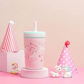 Zak Designs Kelso Toddler Cups For Travel or At Home, 12oz Vacuum Insulated Stainless Steel Sippy Cup With Leak-Proof Design is Perfect For Kids (Fanciful Unicorn)
