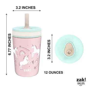 Zak Designs Kelso Toddler Cups For Travel or At Home, 12oz Vacuum Insulated Stainless Steel Sippy Cup With Leak-Proof Design is Perfect For Kids (Fanciful Unicorn)