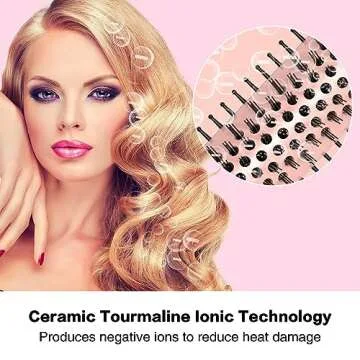 PHOEBE 1.25 Inch Curling Iron Brush Ceramic 1 1/4 Inch Double PTC Heated Hair Curling Comb Tourmaline Ionic Hair Curler Curling Iron Dual Voltage for Traveling On Long, Medium Hair - Pink