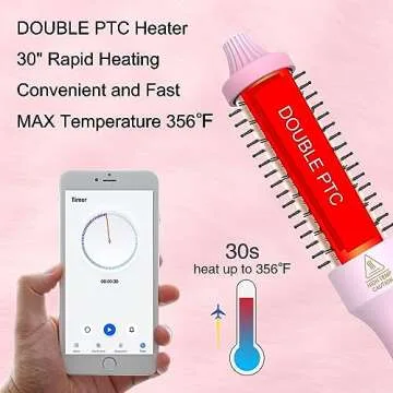 PHOEBE 1.25 Inch Curling Iron Brush Ceramic 1 1/4 Inch Double PTC Heated Hair Curling Comb Tourmaline Ionic Hair Curler Curling Iron Dual Voltage for Traveling On Long, Medium Hair - Pink