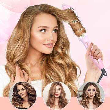 PHOEBE 1.25 Inch Curling Iron Brush Ceramic 1 1/4 Inch Double PTC Heated Hair Curling Comb Tourmaline Ionic Hair Curler Curling Iron Dual Voltage for Traveling On Long, Medium Hair - Pink