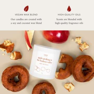 Literie NYC Inspired Scented Candle: Apple Picking in The Hudson Valley - Apple Cider Donuts Scented, 9oz, 50 Hour Burn, Vegan Soy & Coconut Blend Candle for Home Decor, Gift for Women & Men