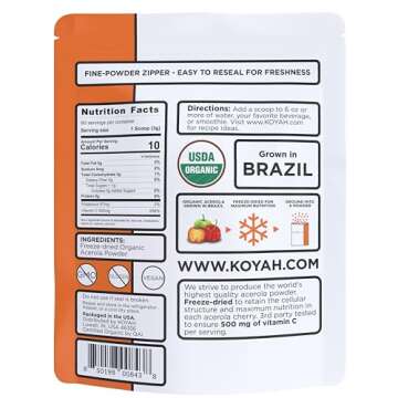 KOYAH Organic Acerola Powder - 500 mg Natural Vitamin C per Scoop