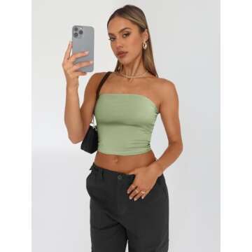 Trendy Queen Womens 3 Pack Tube Tops Crop Going Out Strapless Basic Backless Bandeau Bra Summer Outfits 2025 Black White Green M