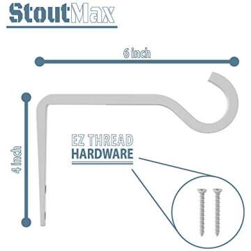 StoutMax 6 inch Decorative Iron Metal Wall Hook Plant Hanger Bracket Shepherds Hook Lantern Wall Han...