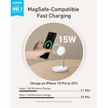 Anker MagSafe Compatible MagGo Charger Stand, iPhone 16 Wireless Charger, 2-in-1 Charging Station, Q...
