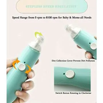 Rechargeable Baby Nail File, Fansidi Electric Baby Nail Trimmer for Newborn Infant or Toddler Toenail and Fingernail - Girls and Boys Accessory - Extra Replacement Pads Included (Blue)