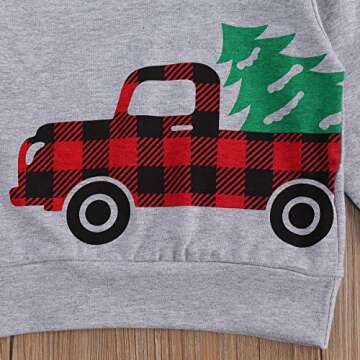Arvbitana Toddler Baby Boy Girl Long Sleeve Cotton Plaid Pullover Sweatshirt+Trousers Two Piece Outfit Set Fall Winter Clothes (B-Christmas car buffalo plaid red, 6-12 Months)