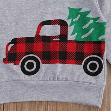 Arvbitana Toddler Baby Boy Girl Long Sleeve Cotton Plaid Pullover Sweatshirt+Trousers Two Piece Outfit Set Fall Winter Clothes (B-Christmas car buffalo plaid red, 6-12 Months)