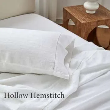 Simple&Opulence European Flax 100% Linen Hollow Hemstitch Sheet Set - 4 Pieces, Breathable and Soft ...