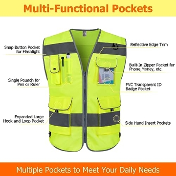 High Visibility TCCFCCT Safety Vest with 9 Pockets