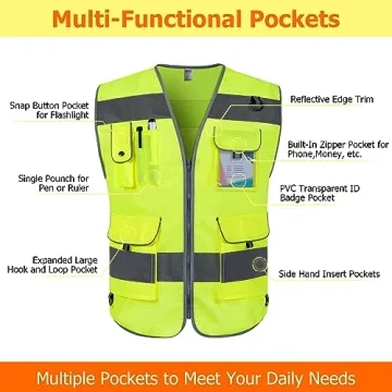 High Visibility TCCFCCT Safety Vest with 9 Pockets