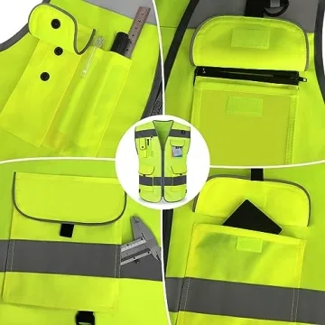 High Visibility TCCFCCT Safety Vest with 9 Pockets